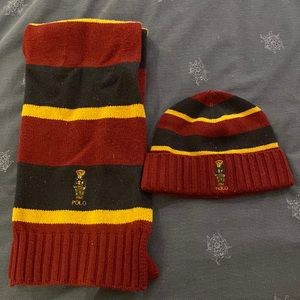 Preppy teddy bear striped scarf & toque